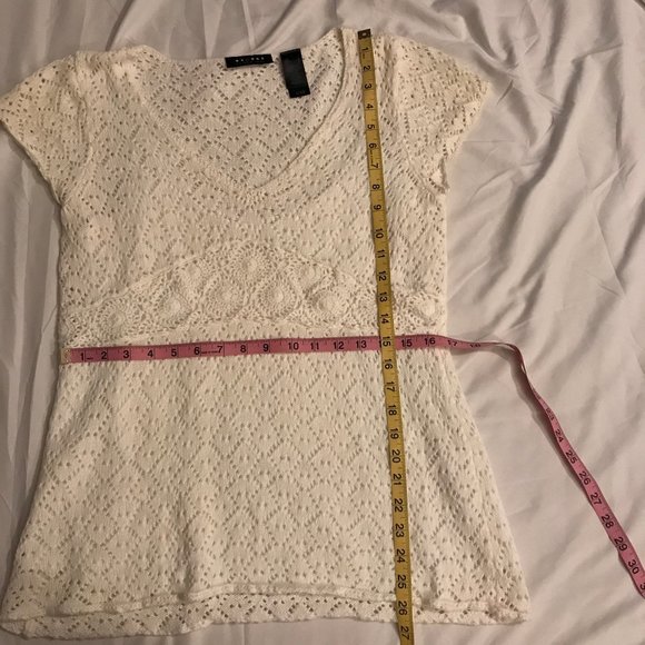 AXCESS (Liz Claiborne) White Short Sleeve Pointelle Crochet Tunic Sz. Large-NWOT - Picture 7 of 14